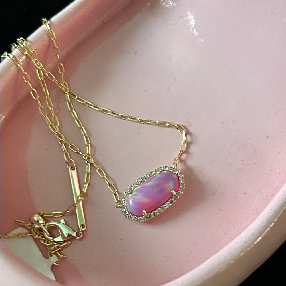 Kendra Scott Elisa Pave Frame Gold Short Pendent Necklace in Opalscesdent NWT